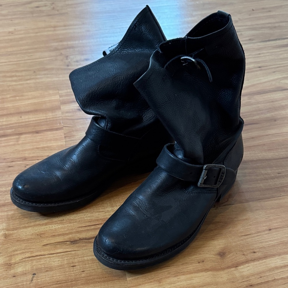 Frye Black Leather Ankle Boots